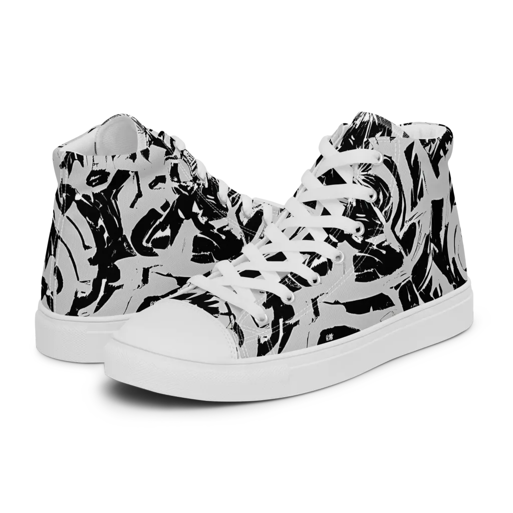 Inkstorm Bloom on Men's High Top Canvas Shoes — Left