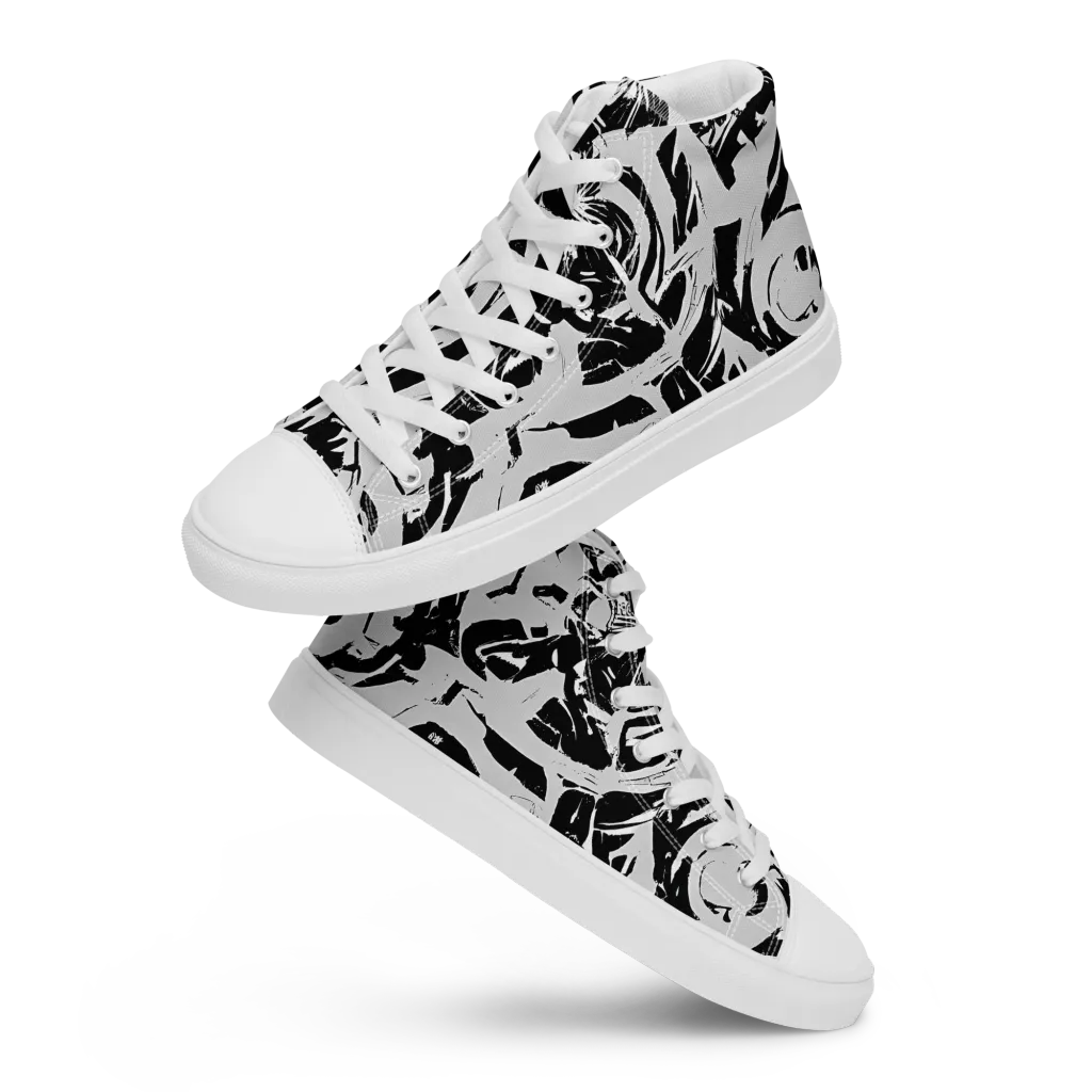 Inkstorm Bloom on Men's High Top Canvas Shoes — Front