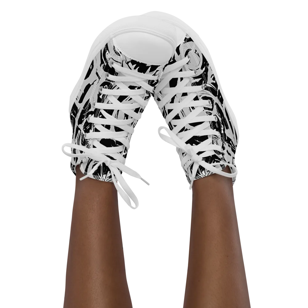 Inkstorm Bloom on Women's High Top Canvas Shoes — Front