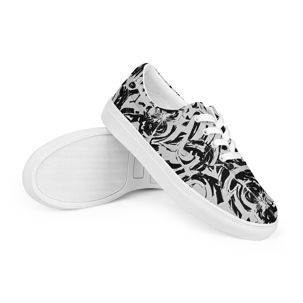 Inkstorm Bloom on Men's Lace-Up Canvas Shoes — Right Front