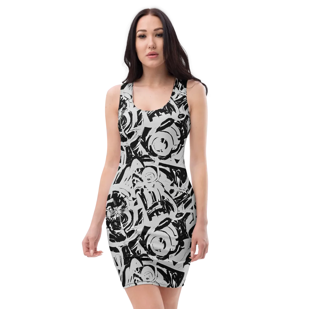 Inkstorm Bloom on Bodycon Dress — Front