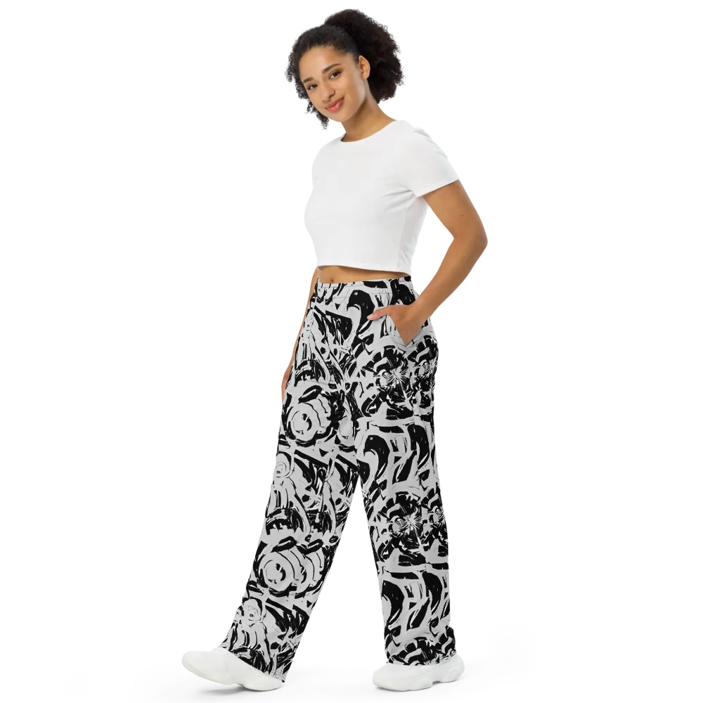 Inkstorm Bloom on Wide-Leg Pants — Left Front