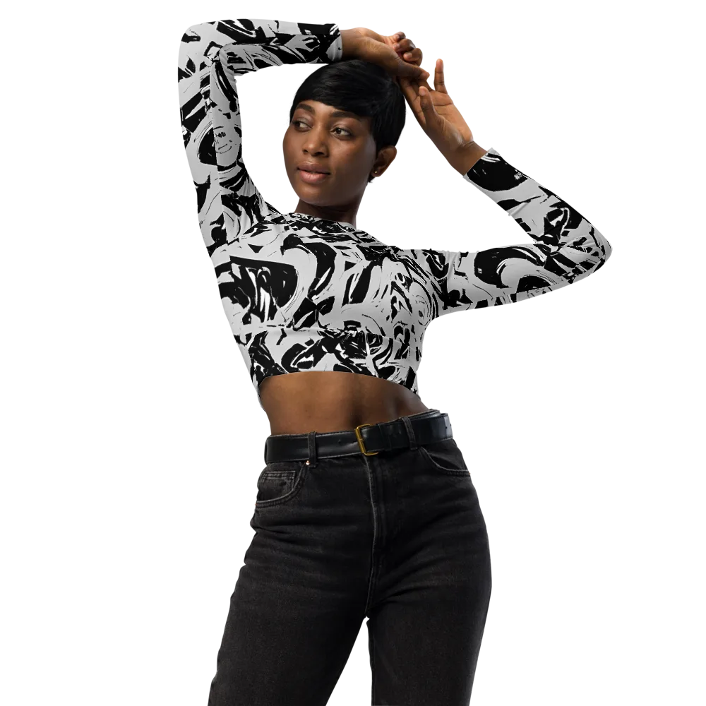 Inkstorm Bloom on Long Sleeve Crop Top — Front