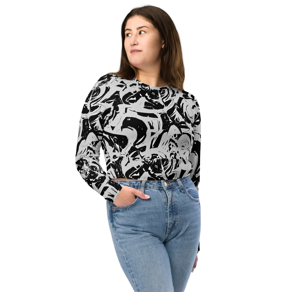 Inkstorm Bloom on Long Sleeve Crop Top — Front