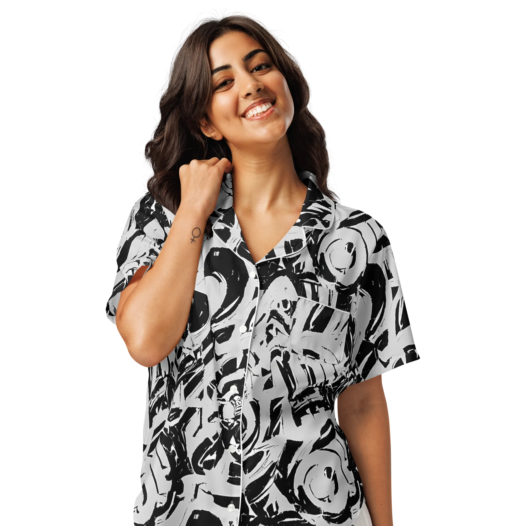 Inkstorm Bloom on Women's Short Sleeve Pajama Top — Front