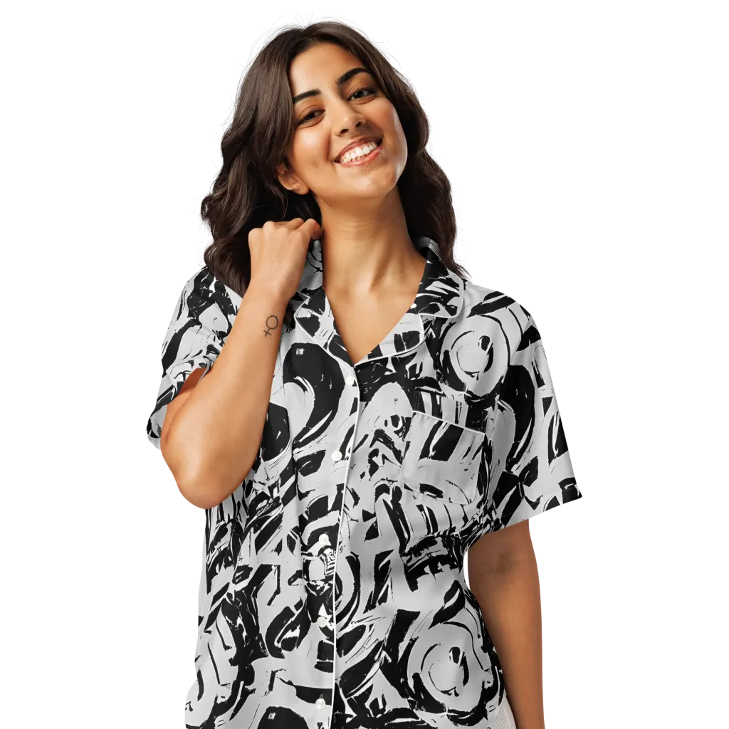 Inkstorm Bloom on Women's Short Sleeve Pajama Top — Front