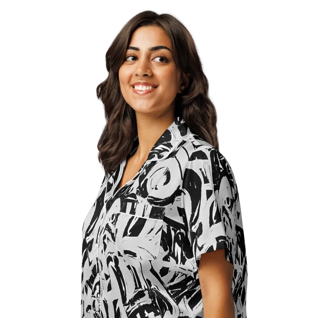 Inkstorm Bloom on Women's Short Sleeve Pajama Top — Left Front