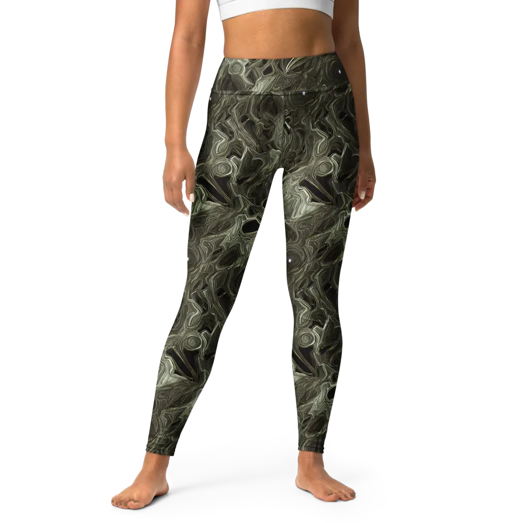 Olive Vortex on Yoga Leggings — Front