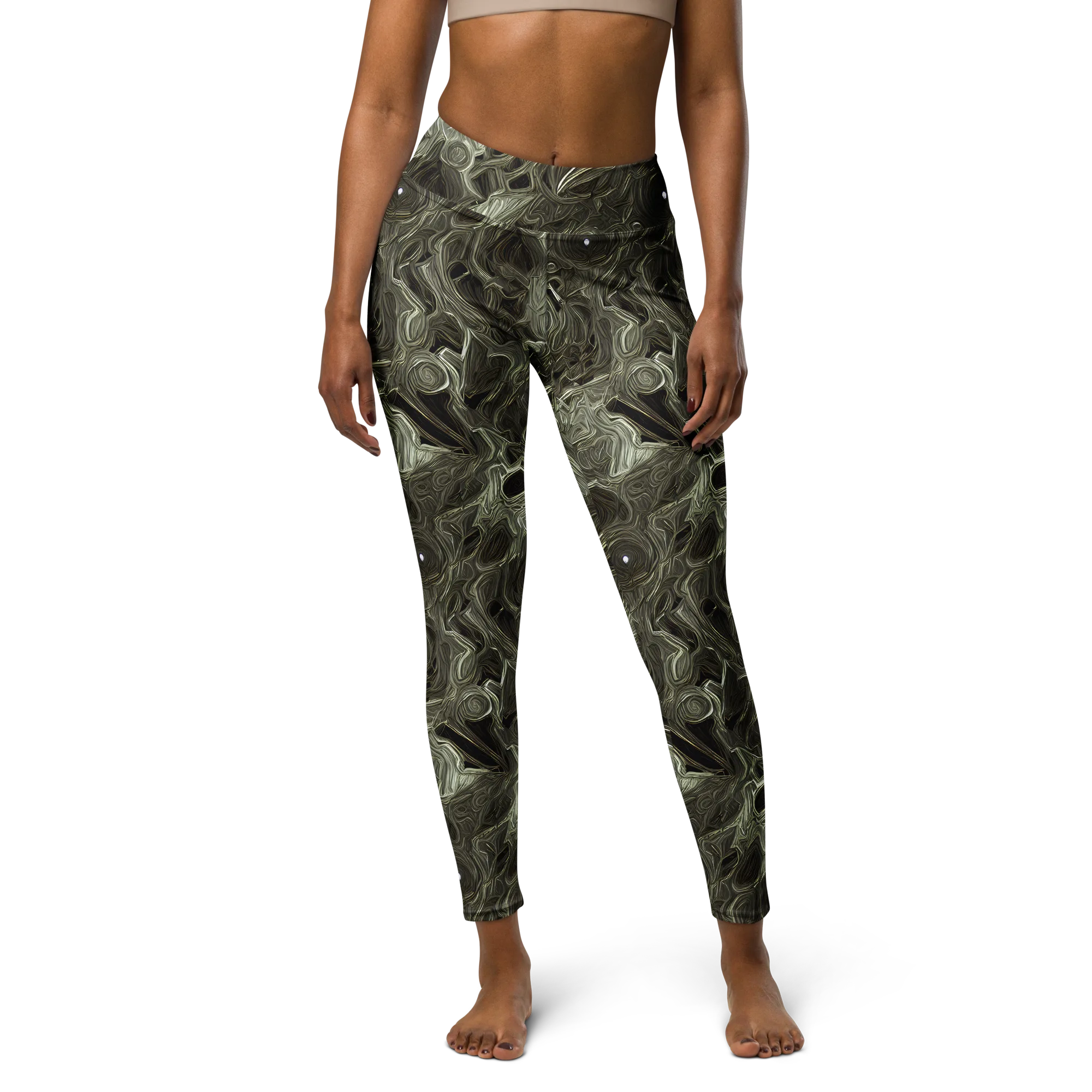 Olive Vortex on Yoga Leggings — Front