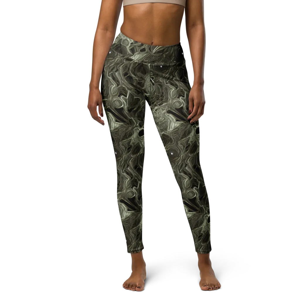 Olive Vortex on Yoga Leggings — Front