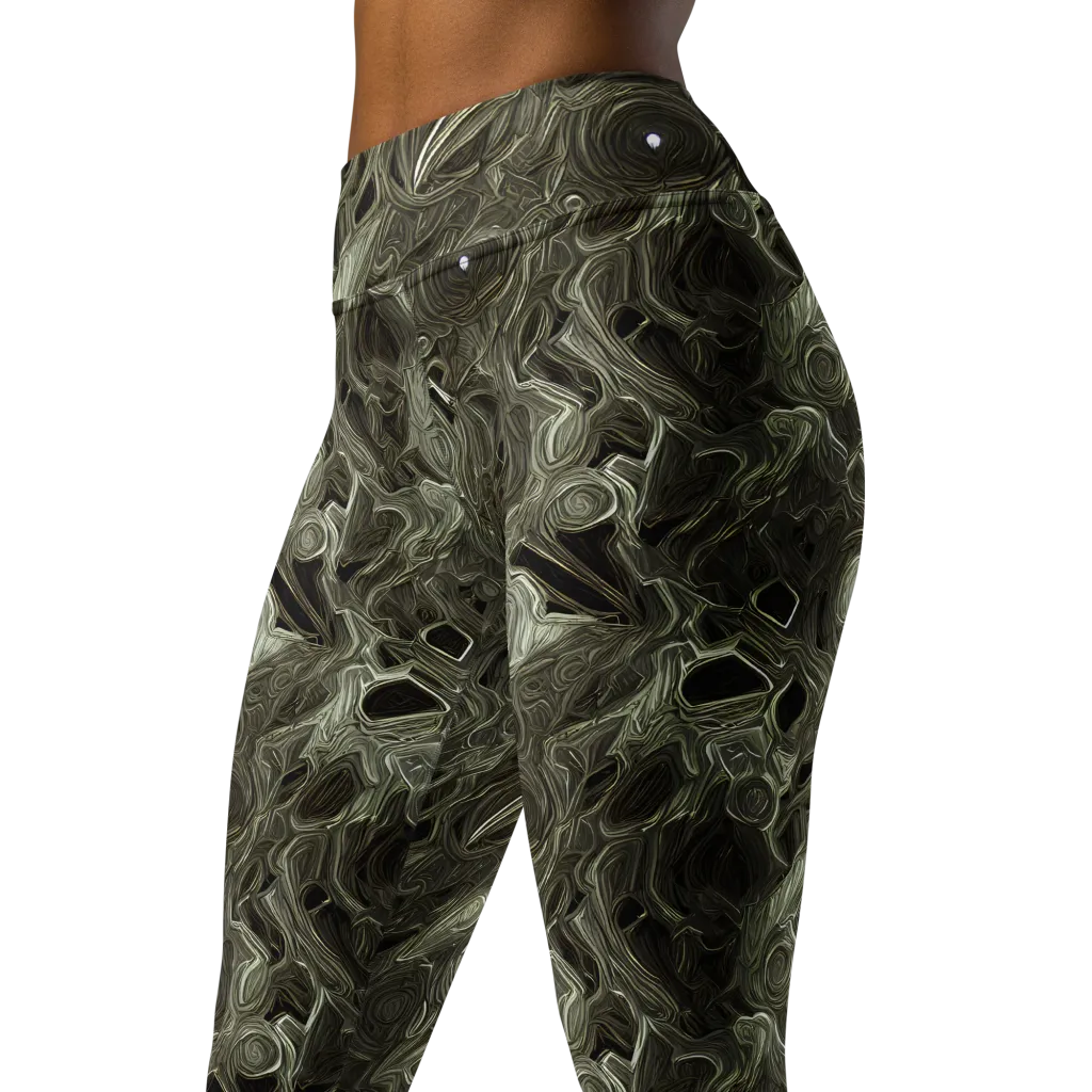 Olive Vortex on Yoga Leggings — Left Front