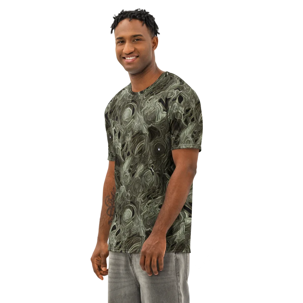 Olive Vortex on Men's Cotton Crew Neck T-Shirt — Left Front