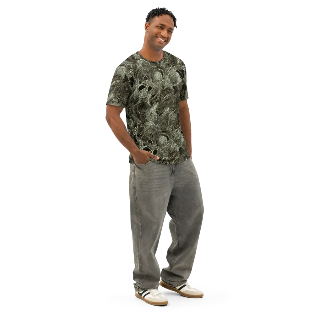 Olive Vortex on Men's Cotton Crew Neck T-Shirt — Right Front