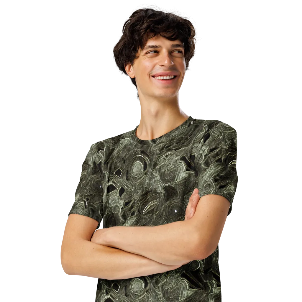 Olive Vortex on Men's Crew Neck T-Shirt — Left Front