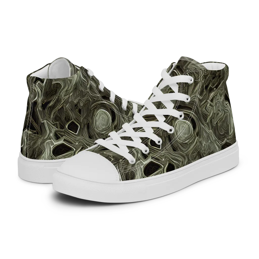 Olive Vortex on Men's High Top Canvas Shoes — Left