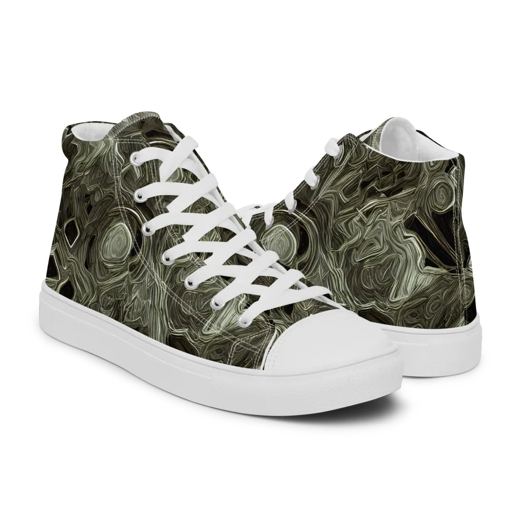 Olive Vortex on Men's High Top Canvas Shoes — Right