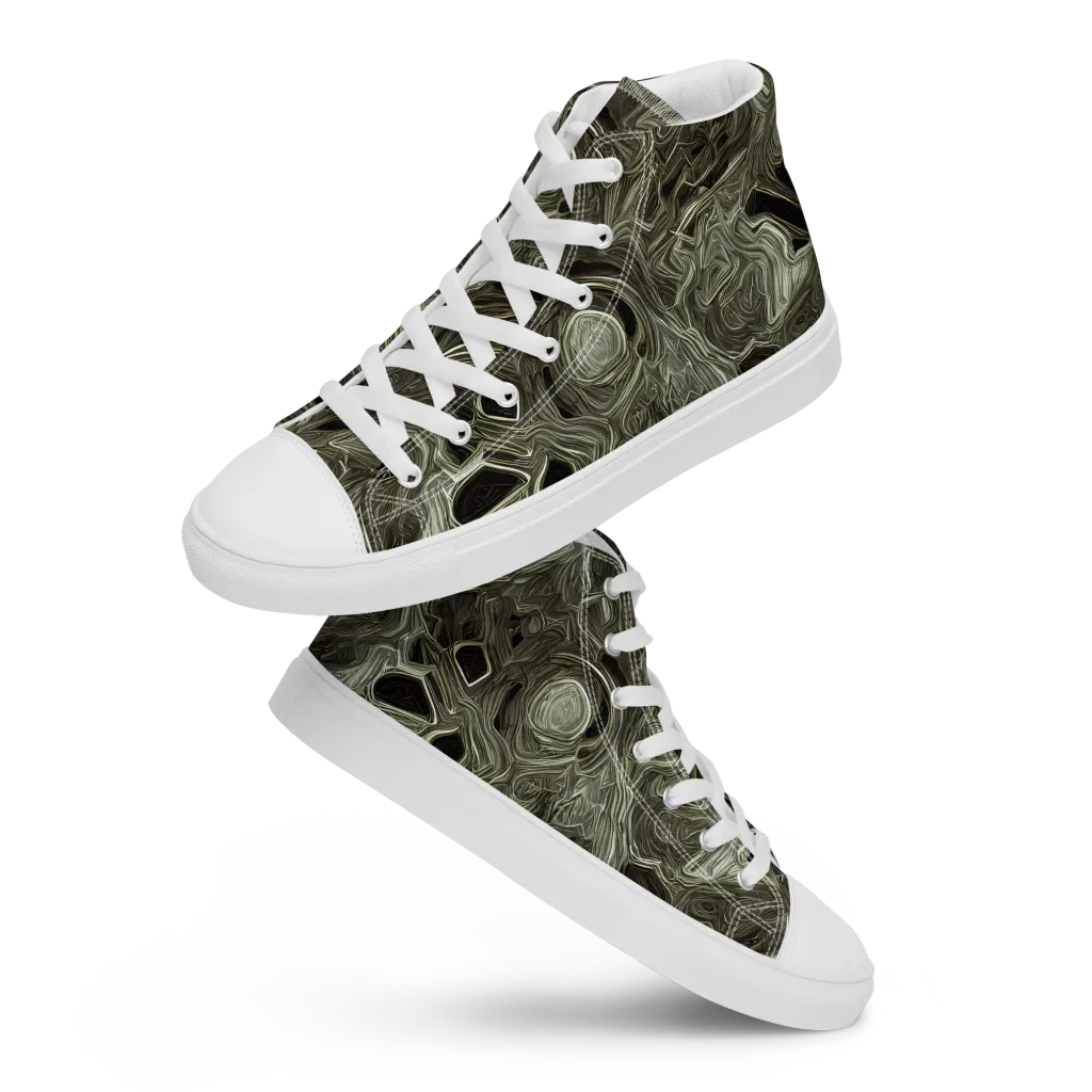 Olive Vortex on Men's High Top Canvas Shoes — Front