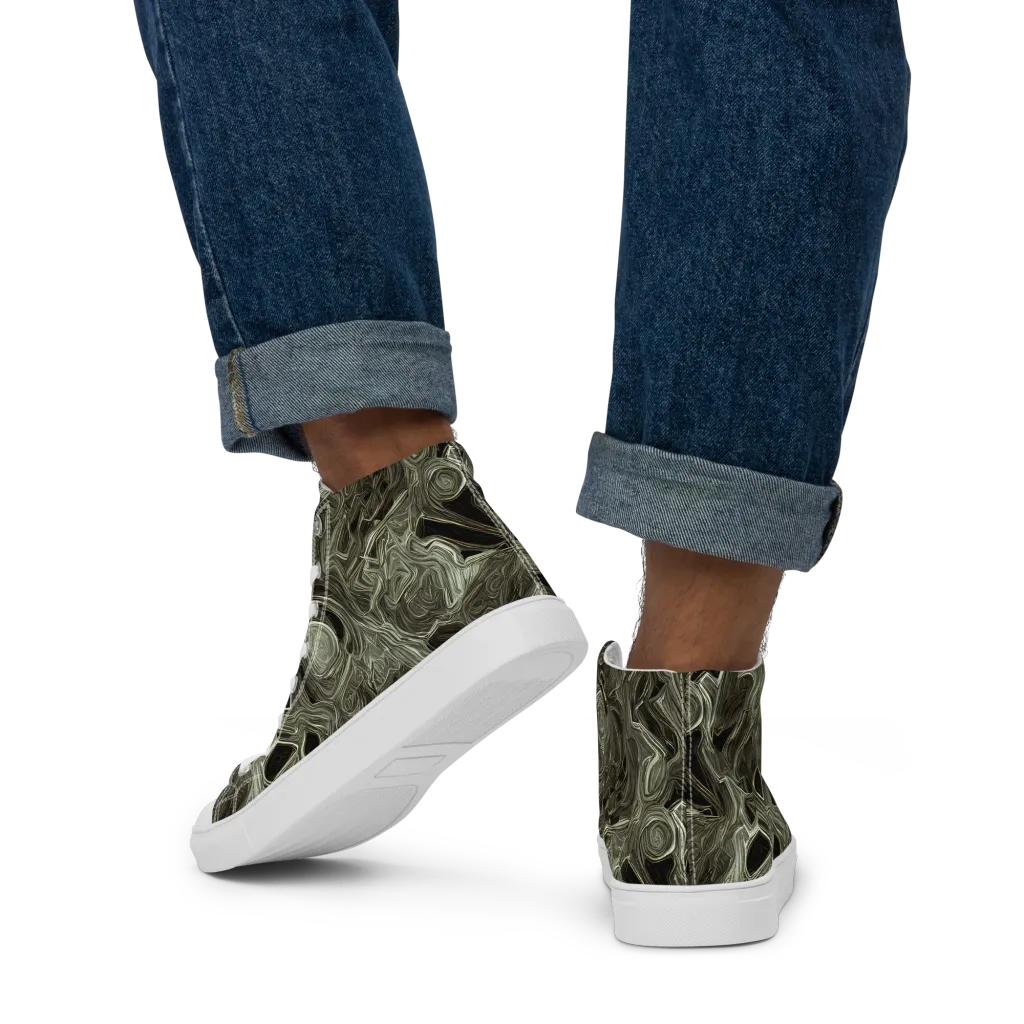 Olive Vortex on Men's High Top Canvas Shoes — Back