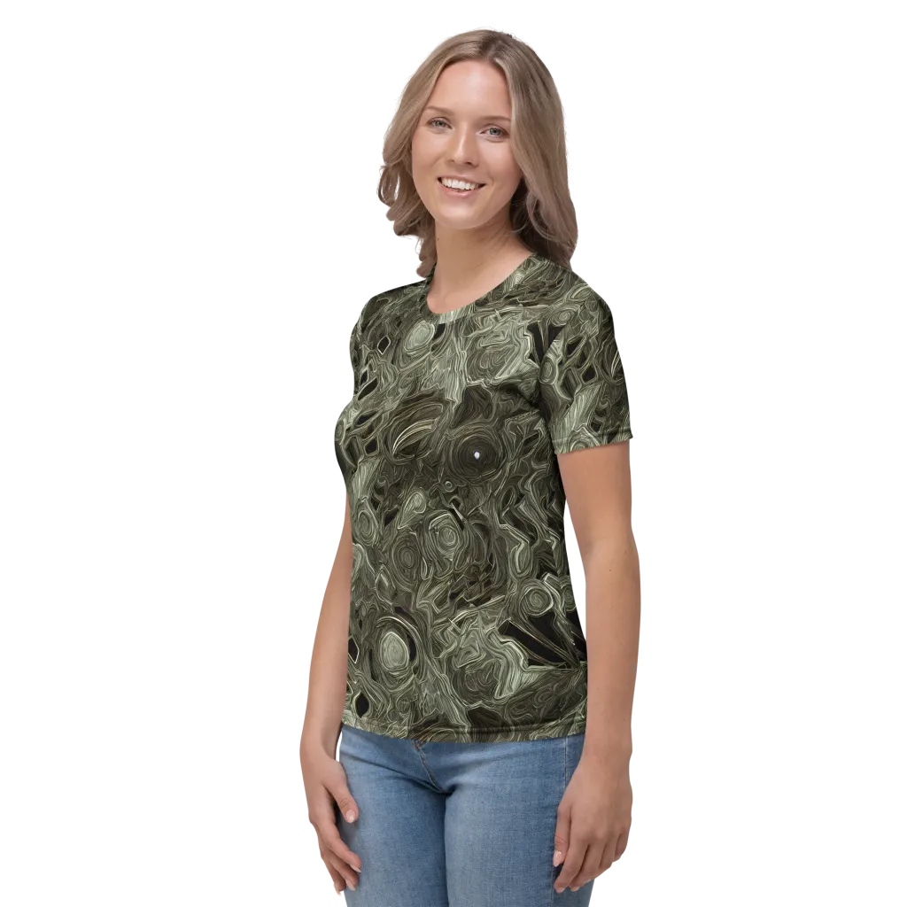 Olive Vortex on Women's Crew Neck T-Shirt — Left