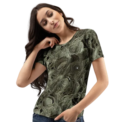 Olive Vortex on a Women's Crew Neck T-Shirt