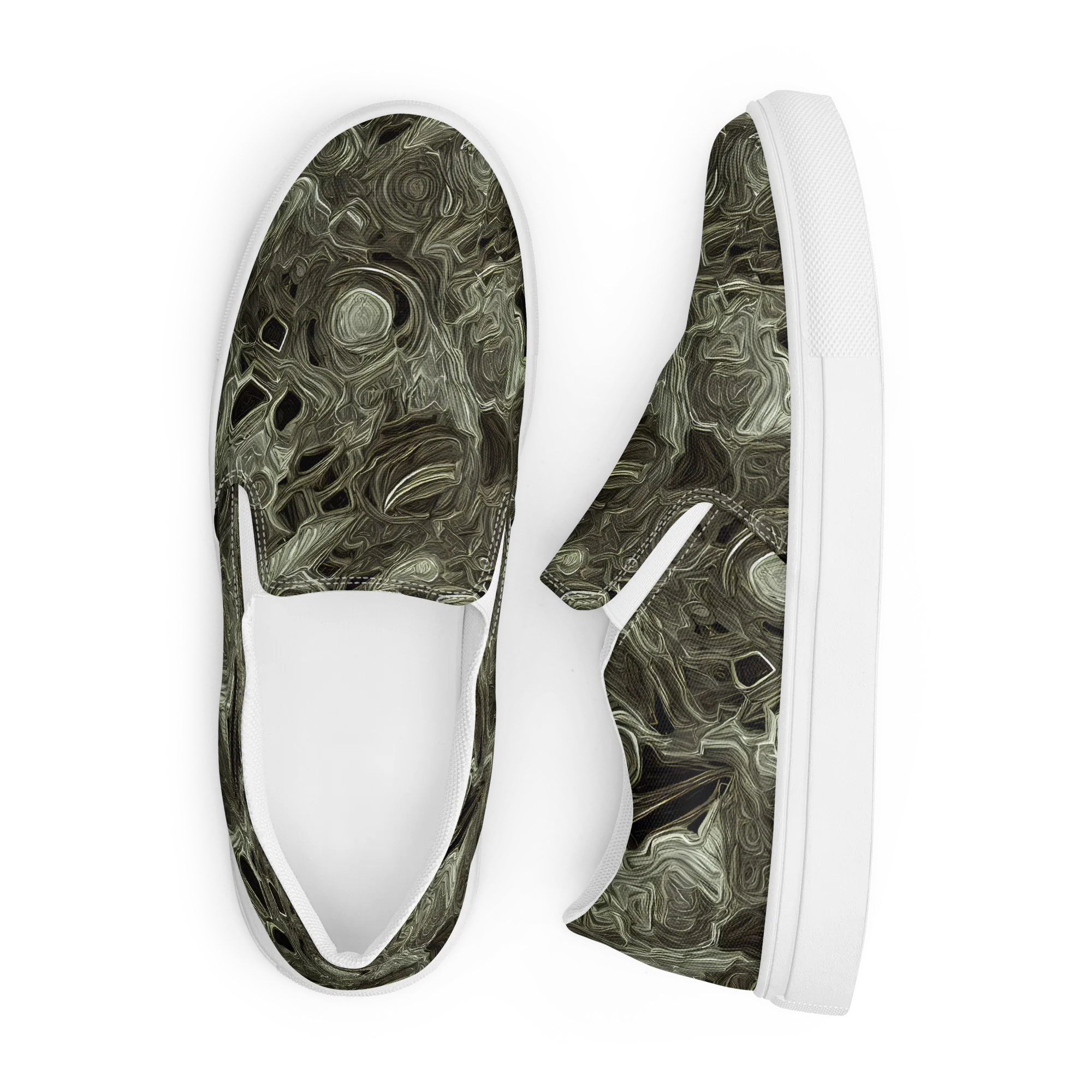 Olive Vortex on Men's Slip-On Canvas Shoes — Front