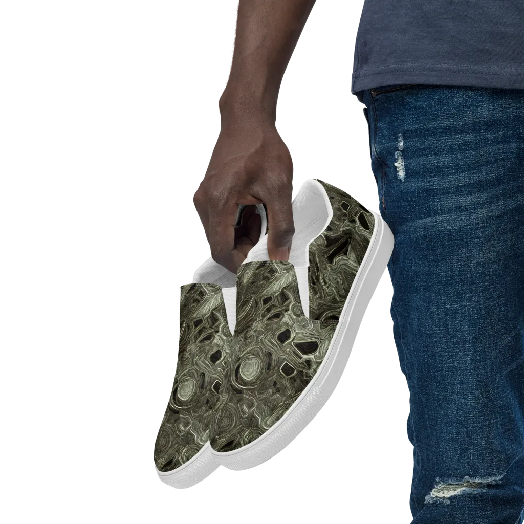 Olive Vortex on Men's Slip-On Canvas Shoes — Left Front