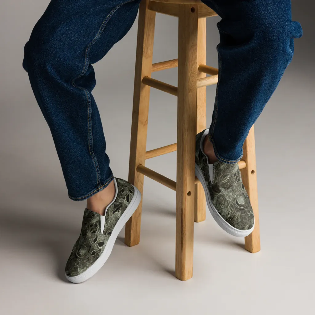 Olive Vortex on Men's Slip-On Canvas Shoes — Front