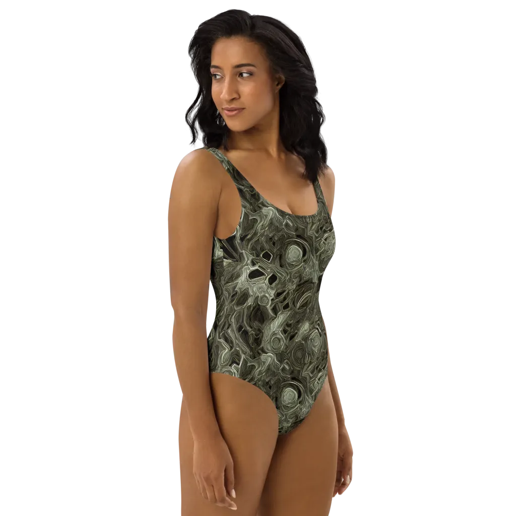 Olive Vortex on One-Piece Swimsuit — Right