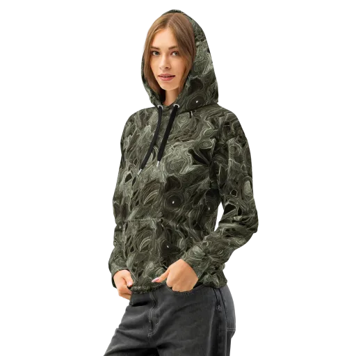 Olive Vortex on a Cotton Hoodie