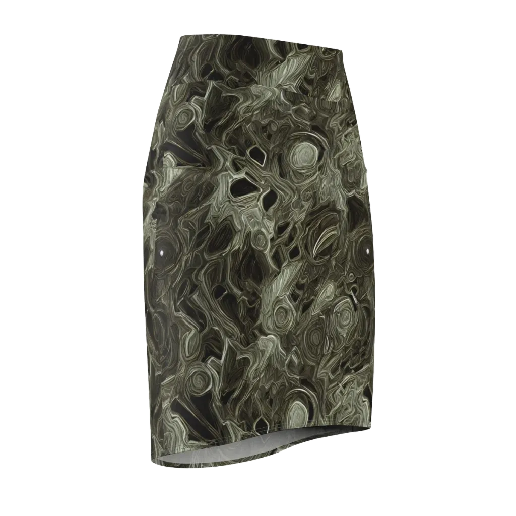 Olive Vortex on Pencil Skirt — Front Side