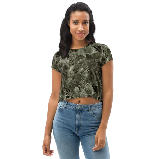 Olive Vortex on a Crop Tee