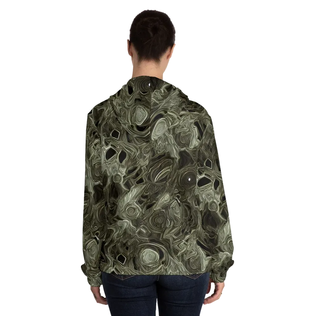 Olive Vortex on Women's Full-Zip Hoodie — Back On Person