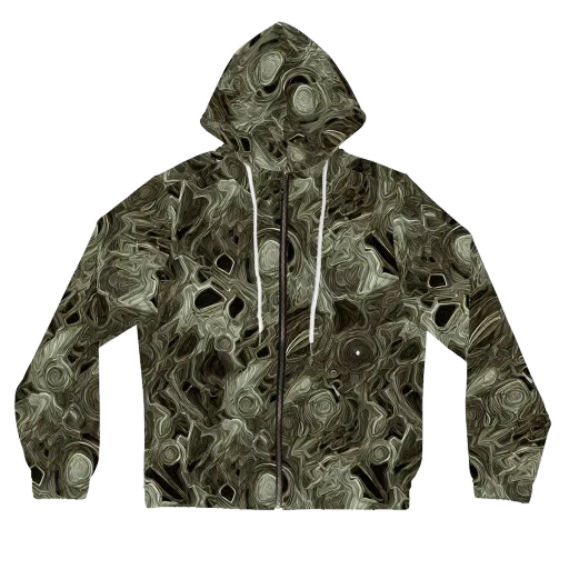 Olive Vortex on a Women's Full-Zip Hoodie