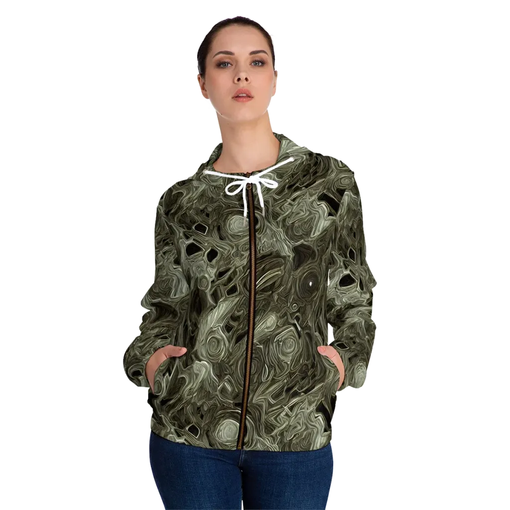 Olive Vortex on Women's Full-Zip Hoodie — Front On Person