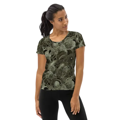 Olive Vortex on a Women's Athletic T-Shirt