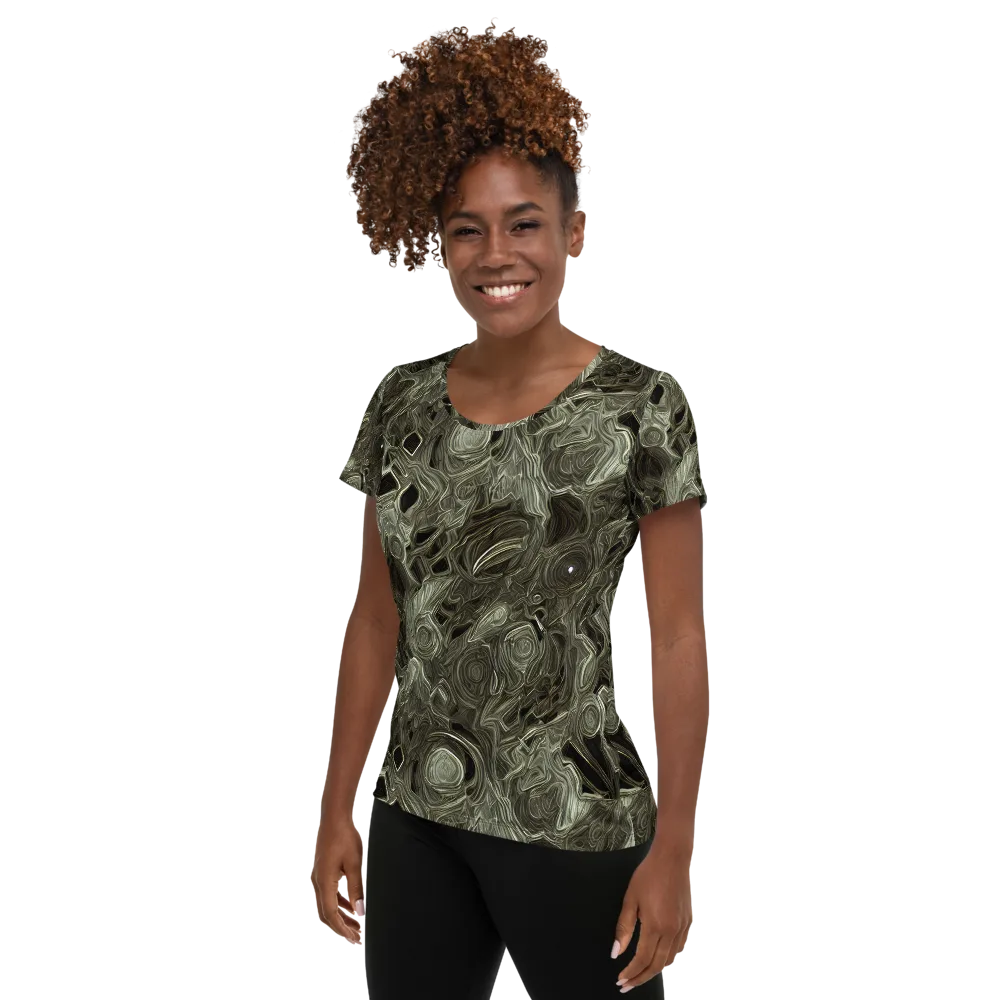 Olive Vortex on Women's Athletic T-Shirt — Left
