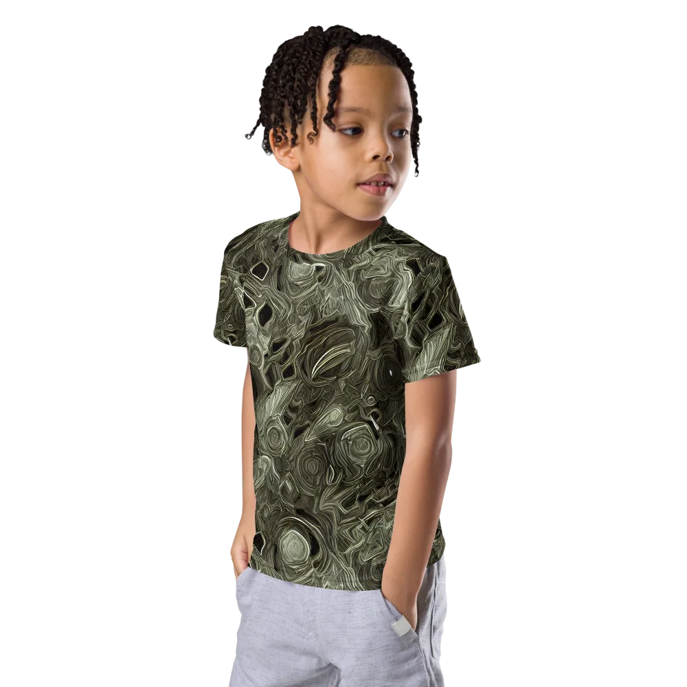 Olive Vortex on Kids Crew Neck T-Shirt — Left Front