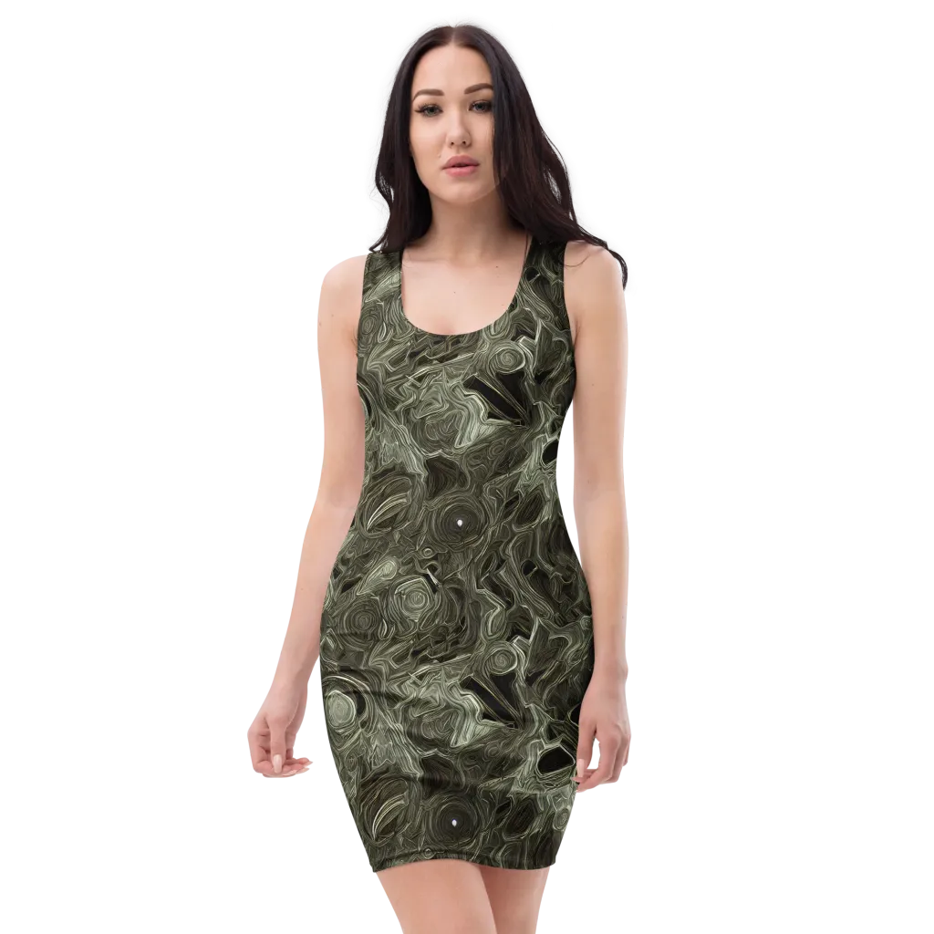 Olive Vortex on Bodycon Dress — Front