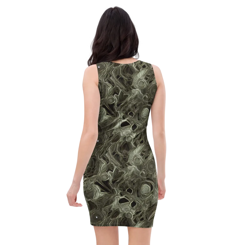 Olive Vortex on Bodycon Dress — Back
