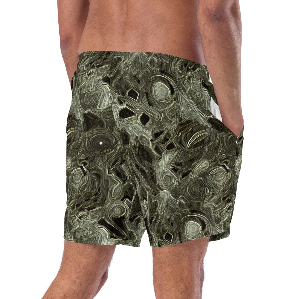 Olive Vortex on Swim Trunks — Right Back