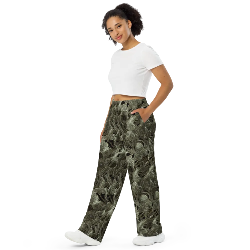 Olive Vortex on Wide-Leg Pants — Left Front