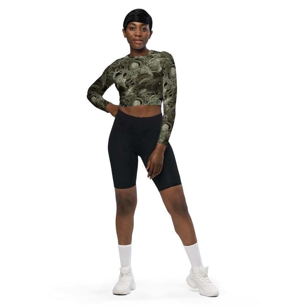 Olive Vortex on Long Sleeve Crop Top — Front