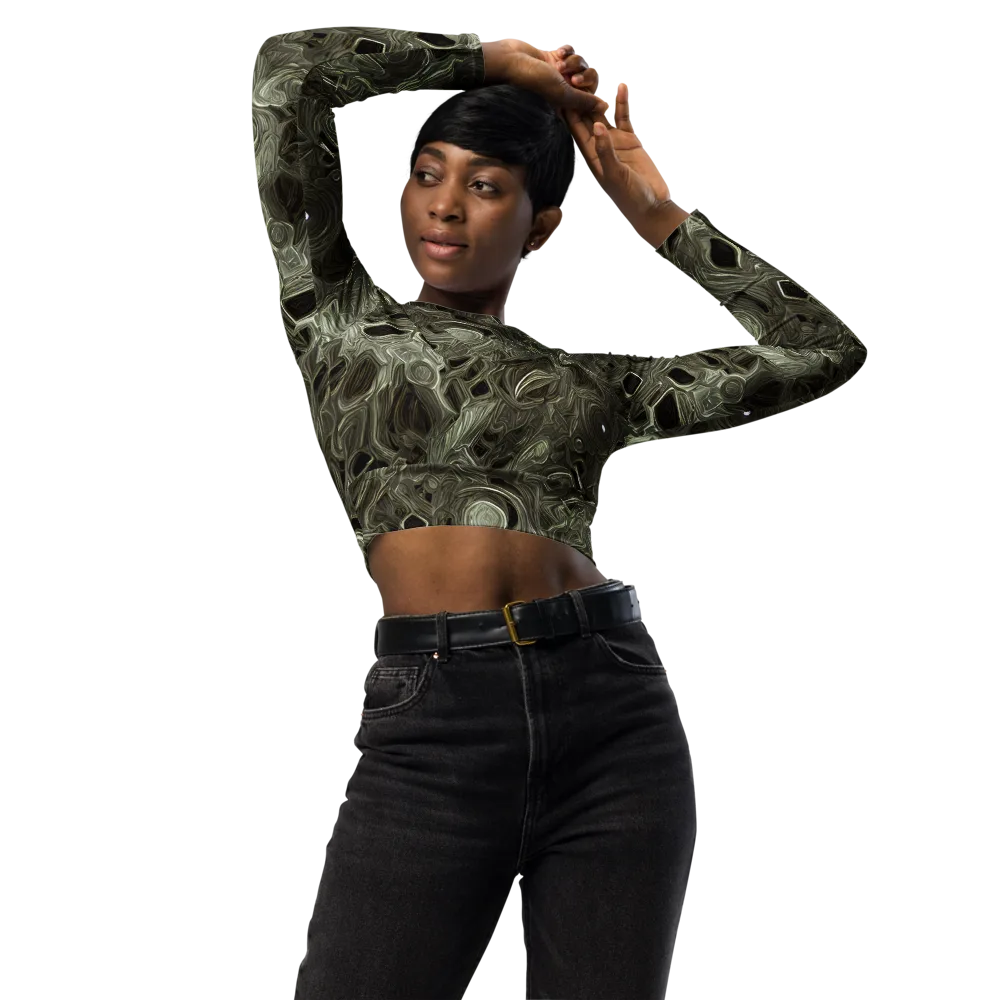 Olive Vortex on Long Sleeve Crop Top — Front