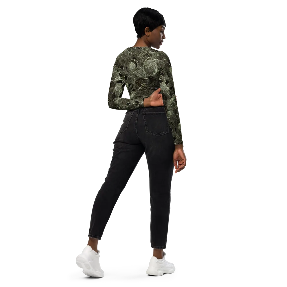 Olive Vortex on Long Sleeve Crop Top — Right Back