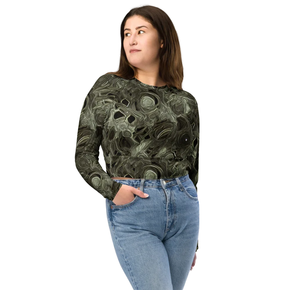 Olive Vortex on Long Sleeve Crop Top — Front