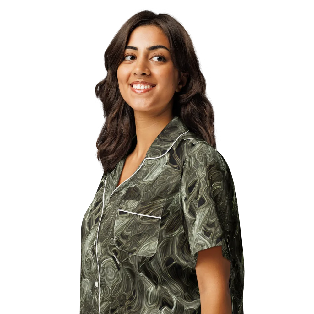 Olive Vortex on Women's Short Sleeve Pajama Top — Left Front