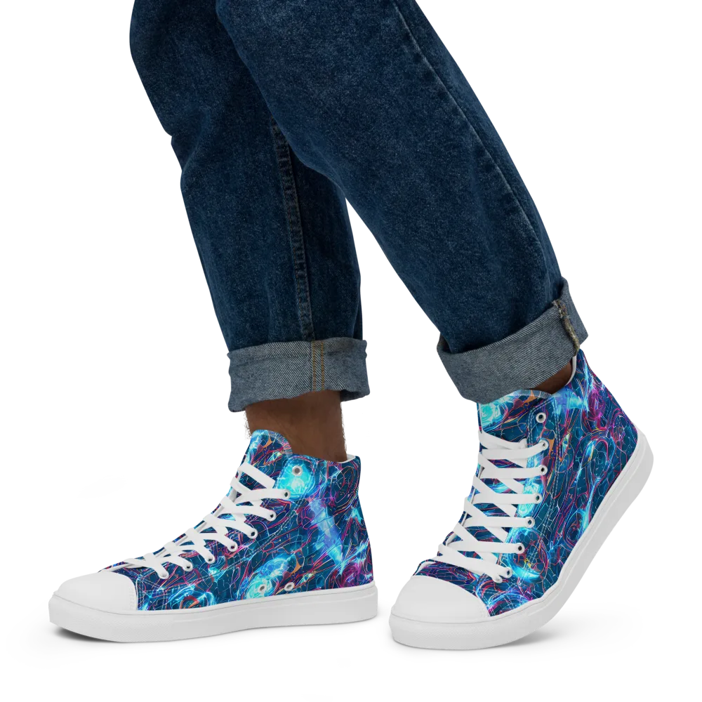 Celestial Circuitry on Men's High Top Canvas Shoes — Left