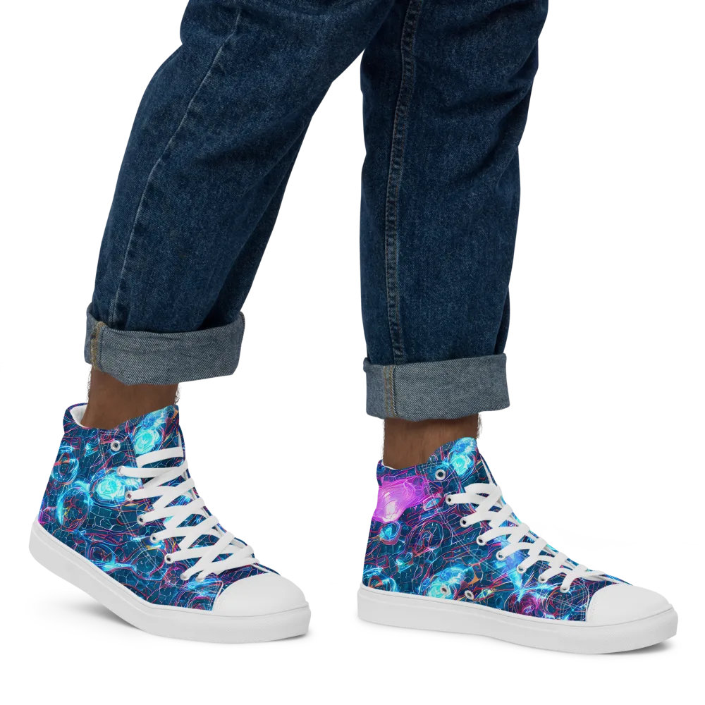 Celestial Circuitry on Men's High Top Canvas Shoes — Right