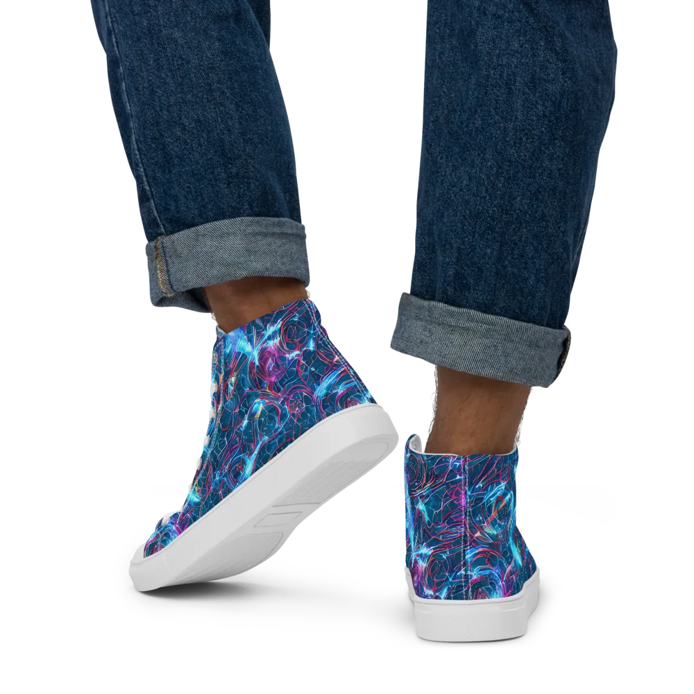 Celestial Circuitry on Men's High Top Canvas Shoes — Back
