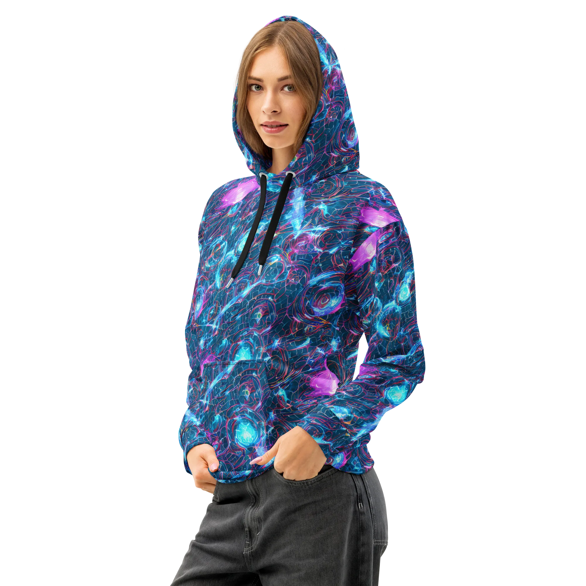 Celestial Circuitry on Cotton Hoodie — Left Front